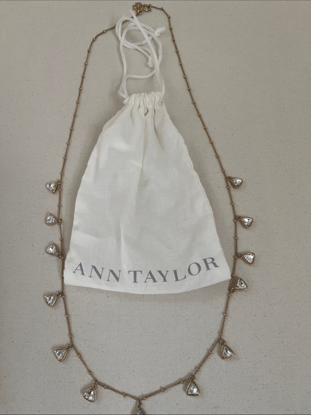 Ann Taylor Gold-Tone Necklace with Clear Teardrop Pendants - Picture 2 of 3
